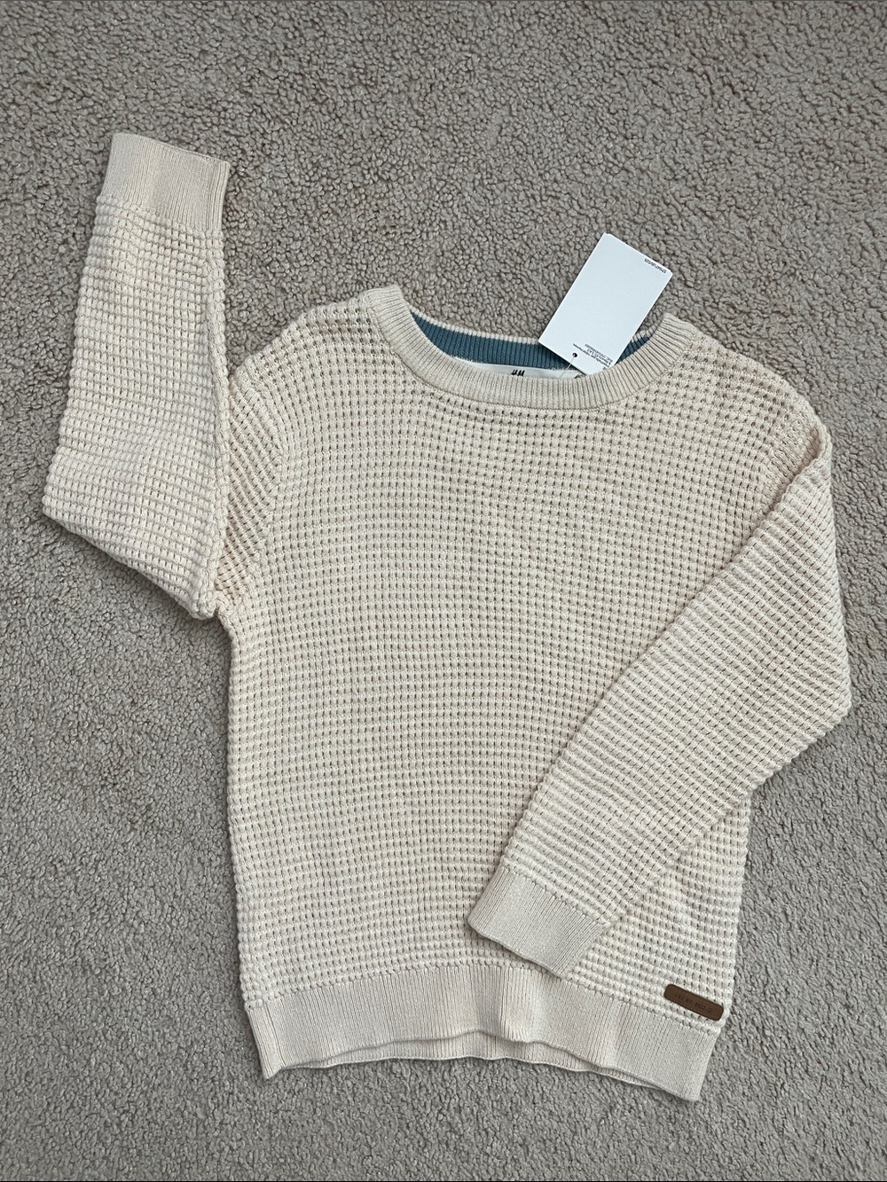 H&M Cream Textured Crew Neck Sweater